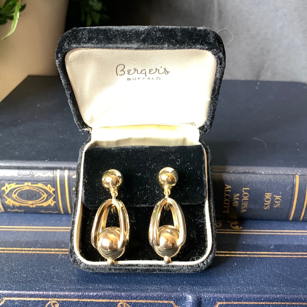 Vintage MONET gold cage and ball clip earrings